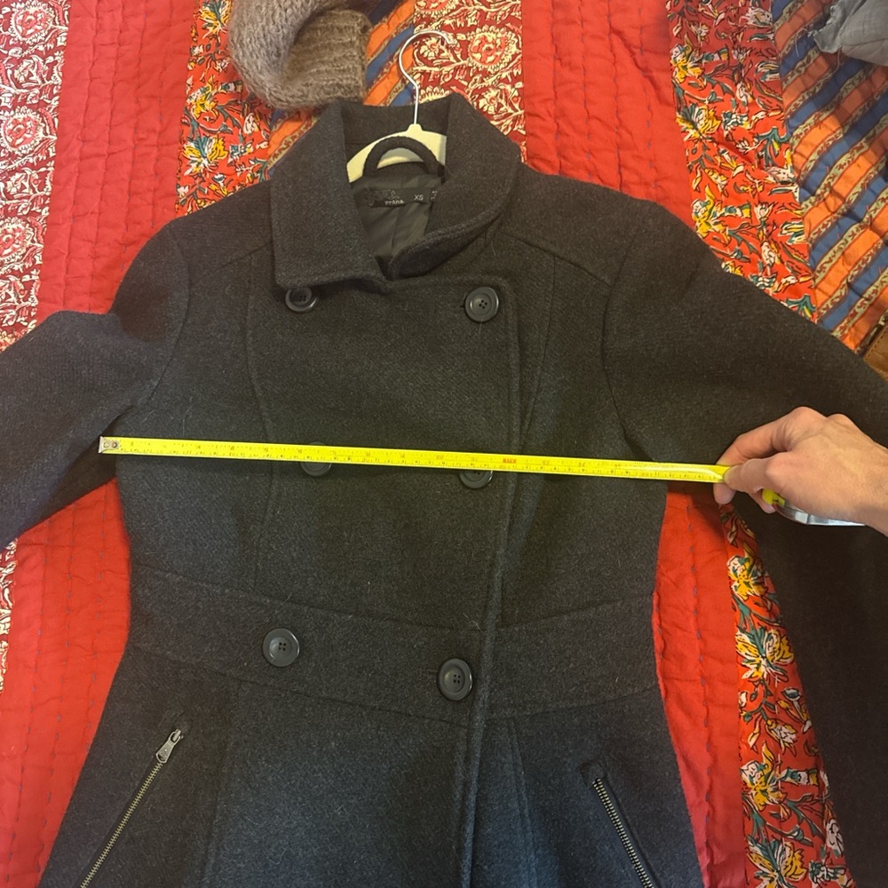 Prana Women's Black Double-Breasted Wool Pea Coat size xs - Picture 3 of 8
